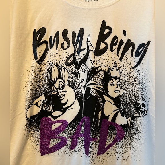 Disney Villains Graphic Tee Busy Being Bad Shirt Size XL Glitter White‎ - Picture 2 of 5